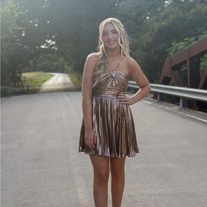 Elegant Metallic Bronze Prom Dress